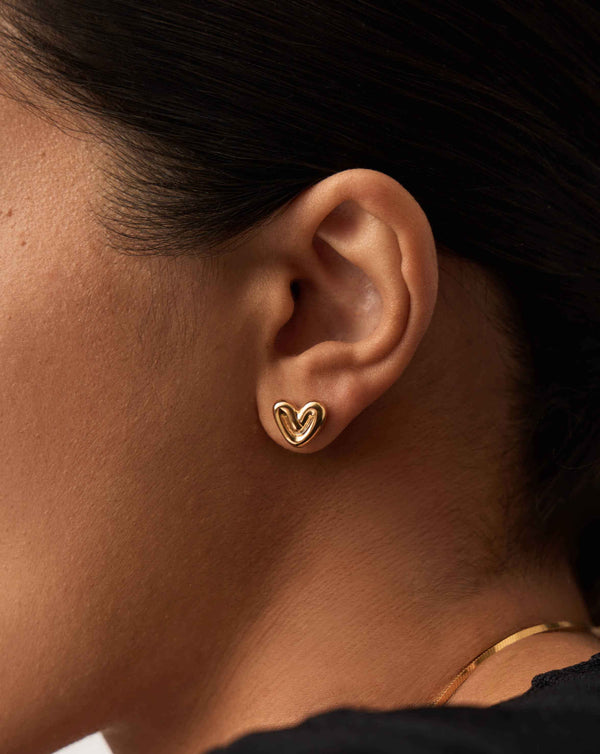 Missoma Puffy Heart Mini Stud Earrings | 18ct Gold Vermeil