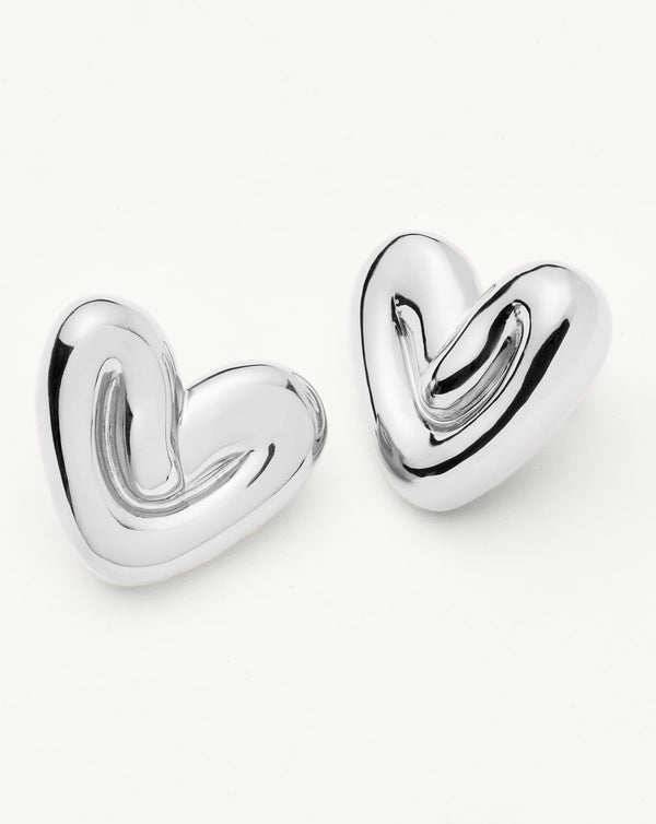 Missoma Puffy Heart Oversized Stud Earrings | Silver Plated