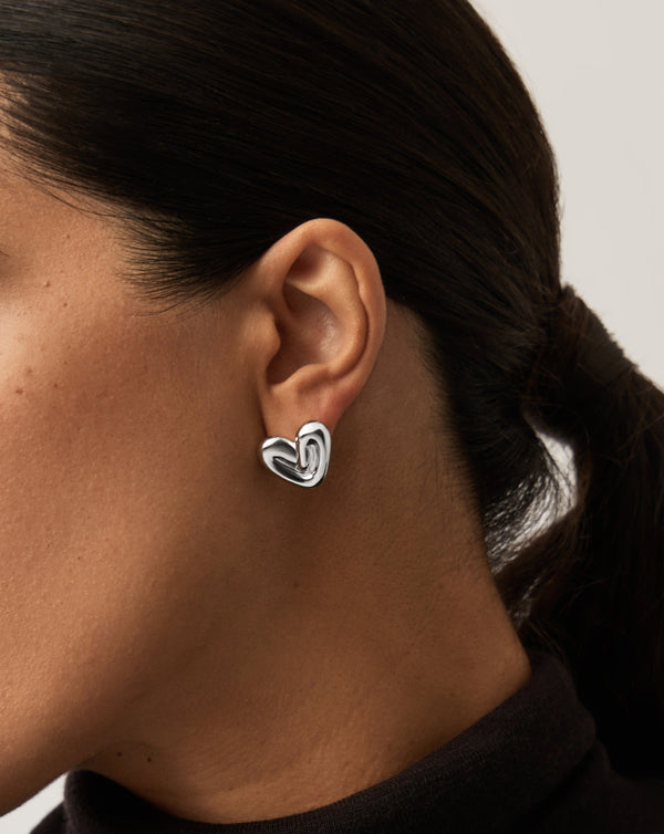 Missoma Puffy Heart Stud Earrings | Sterling Silver Plated