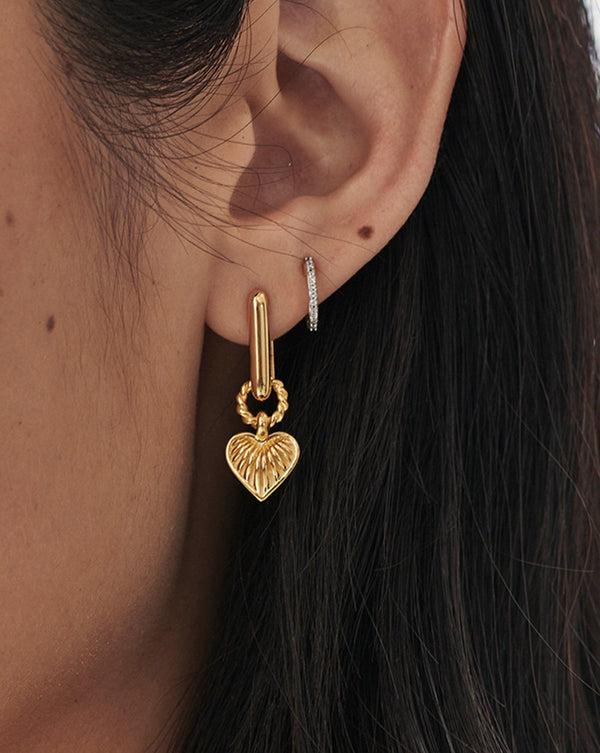 Missoma Ridge Heart Charm Earrings | 18ct Gold Vermeil