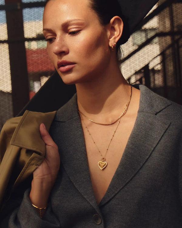 Missoma Ridge Heart Charm Necklace | 18ct Gold Plated | Barbiecore