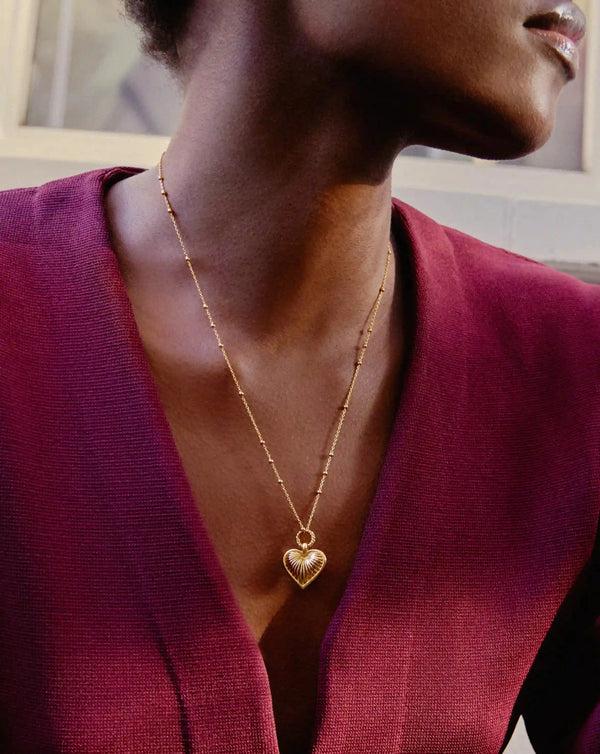 Missoma Ridge Heart Charm Necklace | 18ct Gold Plated | Barbiecore