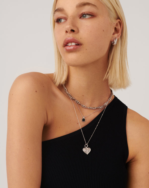 Missoma Ridge Heart Charm Pendant Necklace | Silver Plated