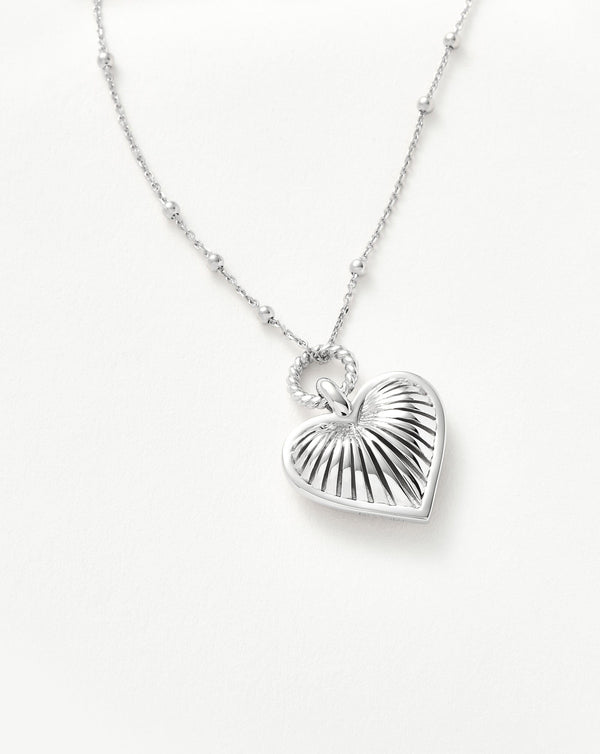 Missoma Ridge Heart Charm Pendant Necklace | Silver Plated
