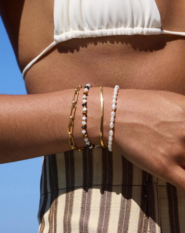 Missoma Savi Pearl & Gemstone Beaded Bracelet | Gold UK