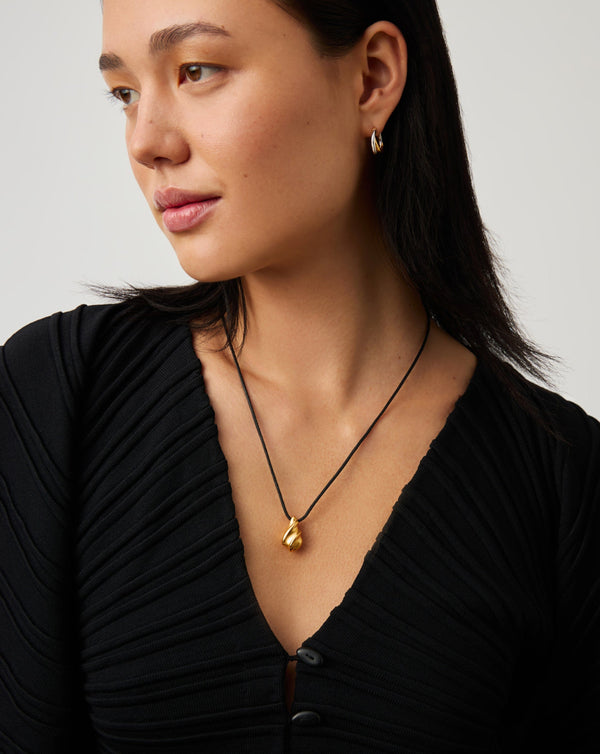 Missoma Savi Ridge Droplet Pendant Cord Necklace | 18ct Gold Plated