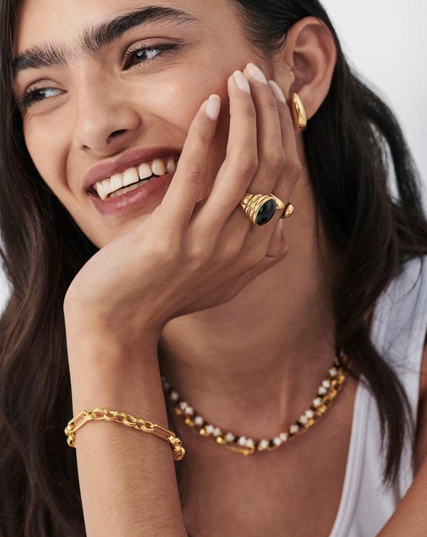 Missoma Savi Ridge Oval Gemstone Chunky Ring | Gold/Black Onyx