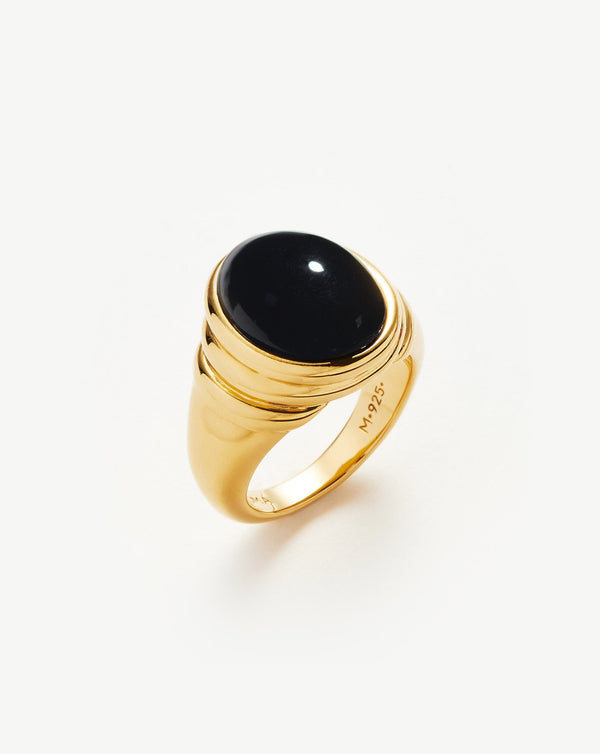 missoma Savi Ridge Oval Gemstone Chunky Ring | Gold/Black Onyx