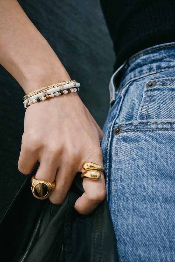 Missoma Savi Ridge Oval Gemstone Chunky Ring | Gold/Tigers Eye