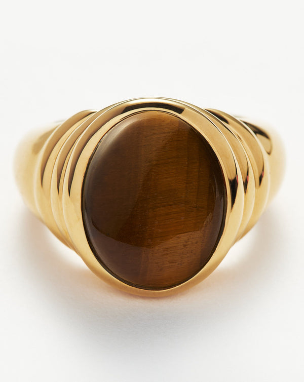 Missoma Savi Ridge Oval Gemstone Chunky Ring | Gold/Tigers Eye