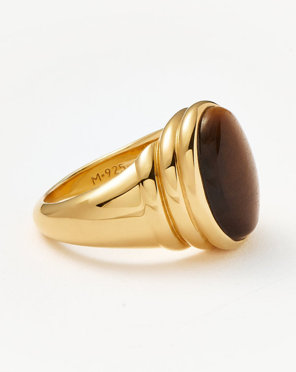 Missoma Savi Ridge Oval Gemstone Chunky Ring | Gold/Tigers Eye