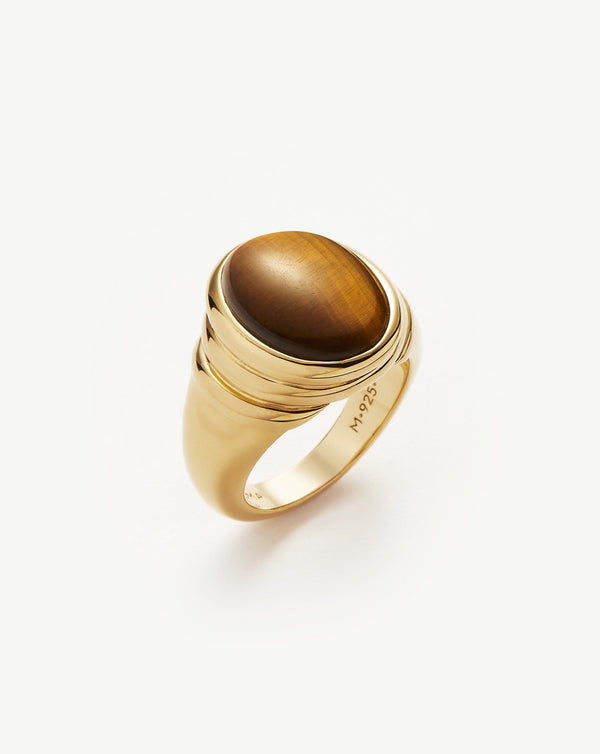 missoma Savi Ridge Oval Gemstone Chunky Ring | Gold/Tigers Eye
