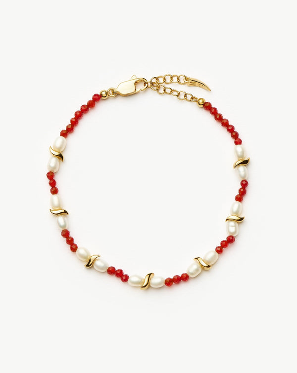 missoma Savi Seed Pearl Beaded Bracelet | Red Quartz & Pearl