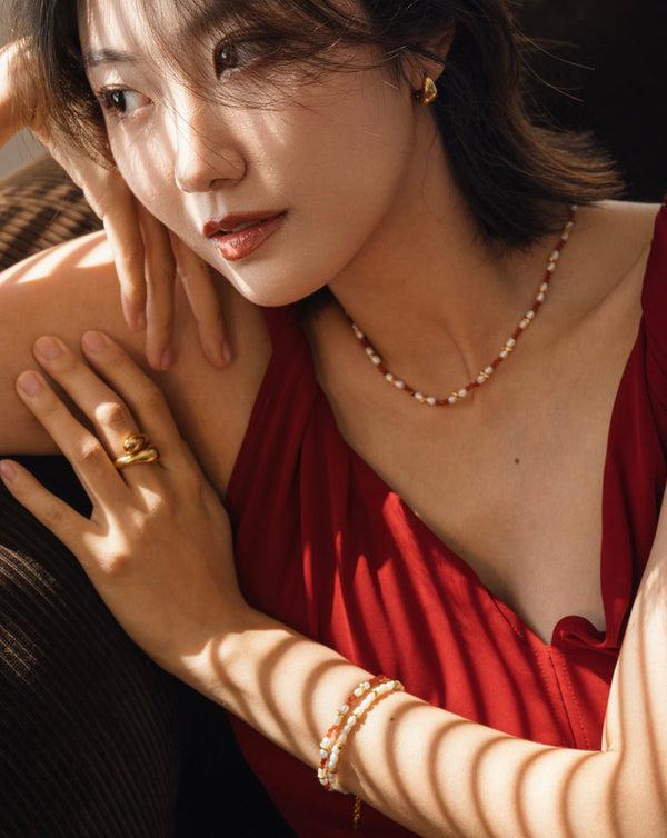 Missoma Savi Seed Pearl Beaded Necklace | Red Quartz & Pearl