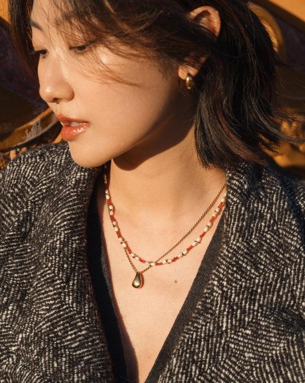 Missoma Savi Seed Pearl Beaded Necklace | Red Quartz & Pearl