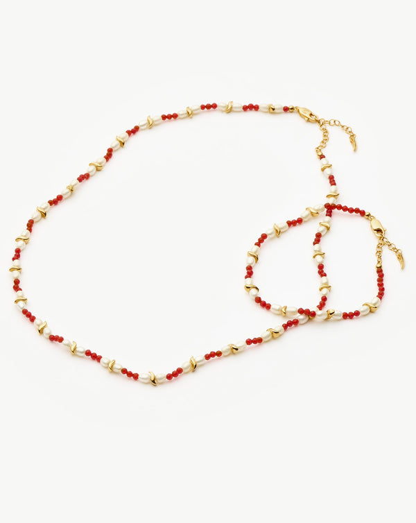 Missoma Savi Seed Pearl Beaded Necklace | Red Quartz & Pearl