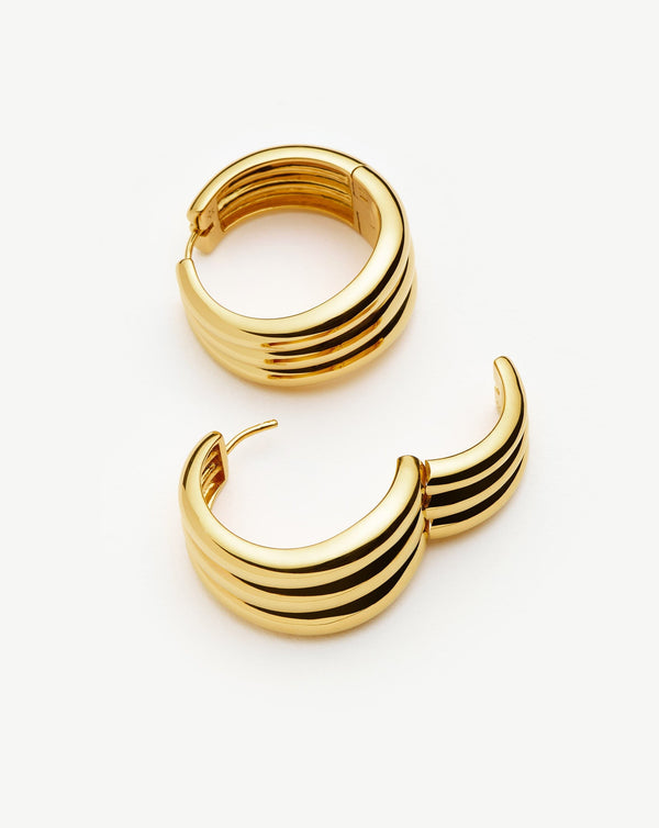 Missoma Savi Triple Ridge Medium Hoop Earrings | 18ct Gold Plated