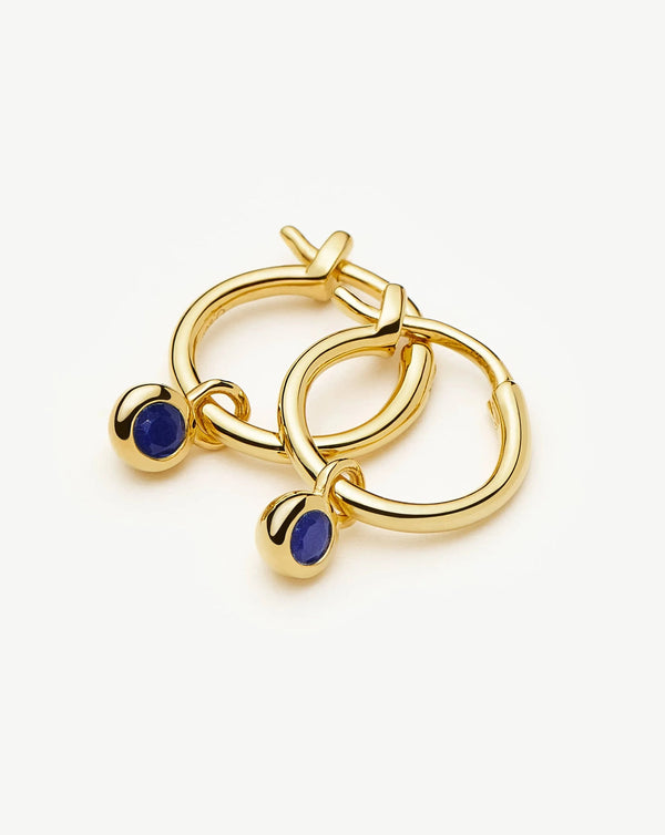 Missoma September Birthstone Mini Charm Hoop Earrings | 18ct Gold Vermeil/Lapis Earrings