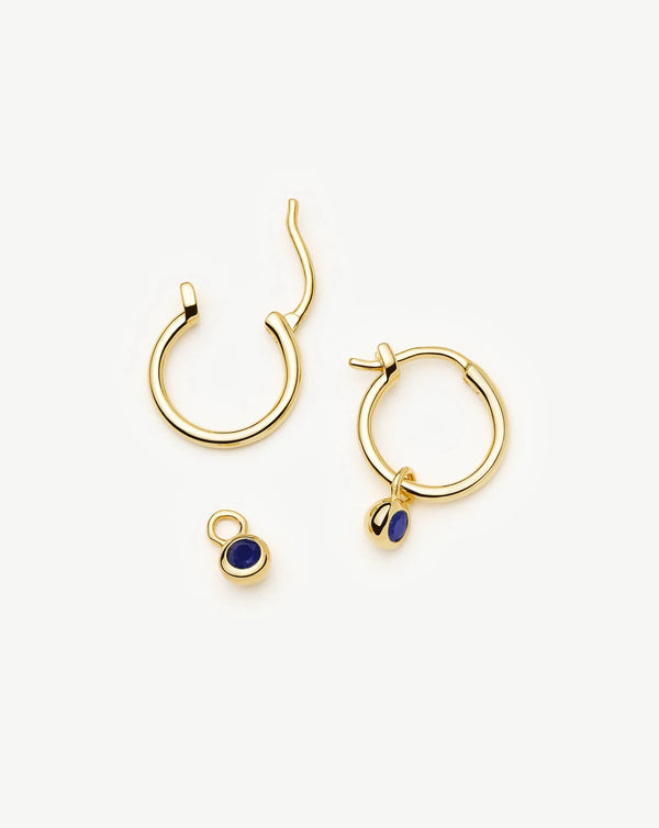 missoma September Birthstone Mini Charm Hoop Earrings | 18ct Gold Vermeil/Lapis Earrings