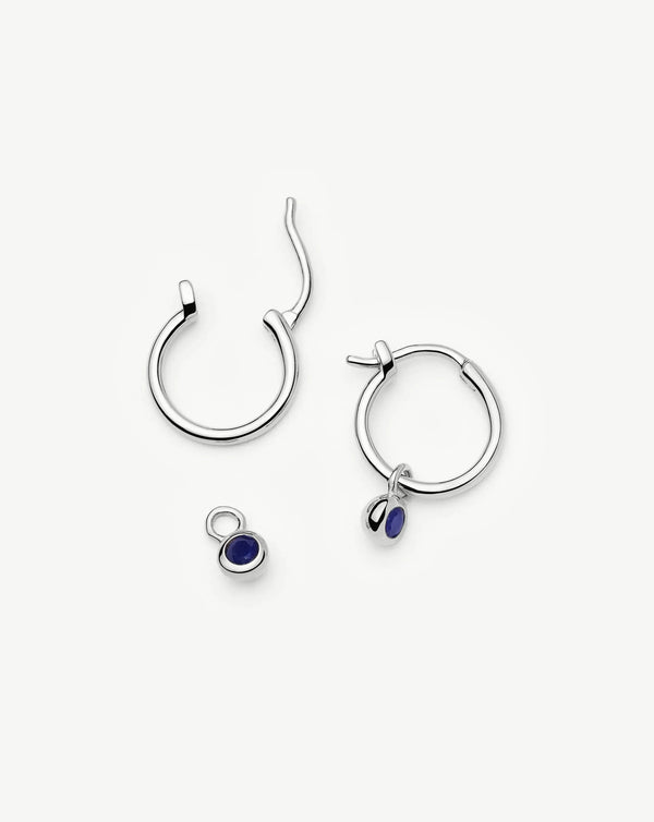 missoma September Birthstone Mini Charm Hoop Earrings | Sterling Silver/Lapis Earrings
