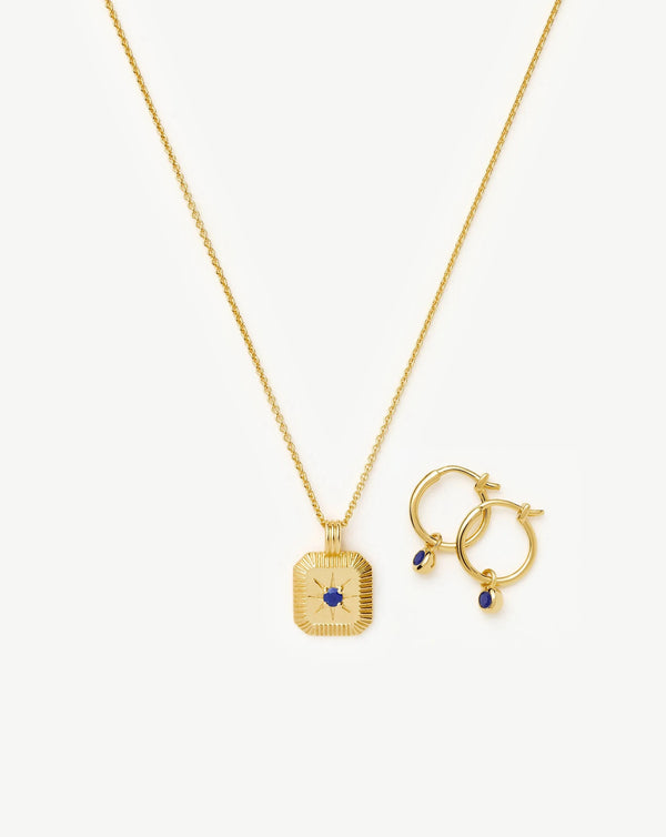 Missoma September Birthstone Necklace & Charm Earrings Set | 18ct Gold Vermeil/Lapis Necklaces