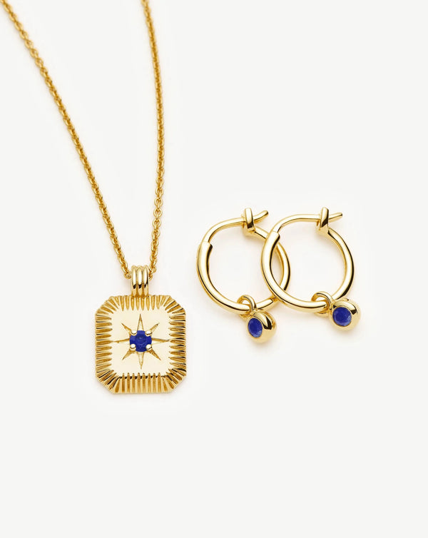 missoma September Birthstone Necklace & Charm Earrings Set | 18ct Gold Vermeil/Lapis Necklaces