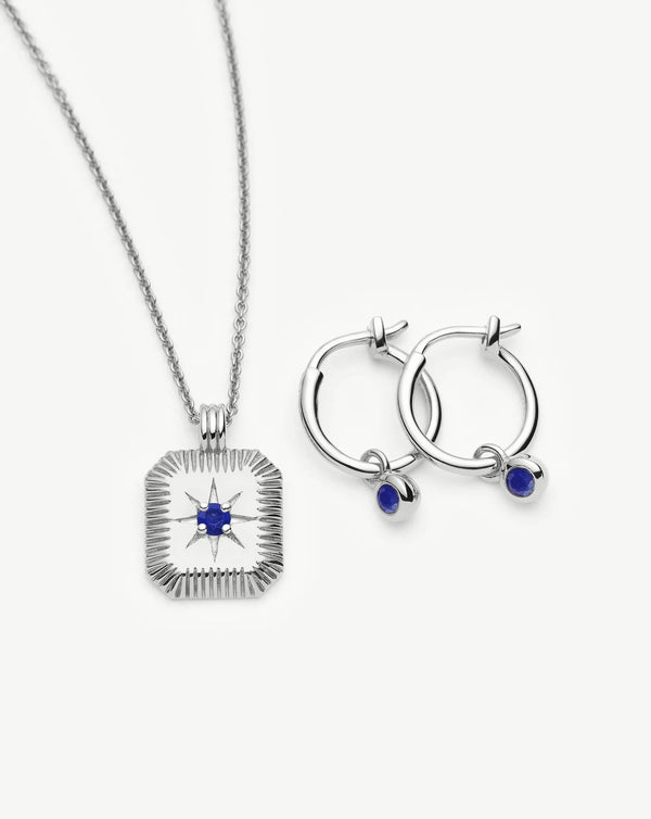 missoma September Birthstone Necklace & Charm Earrings Set | Sterling Silver/Lapis Necklaces