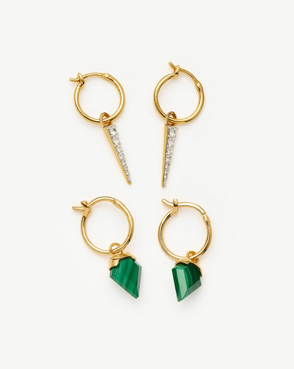 missoma Shield & Spike Charm Hoop Earring Set | 18ct Gold Vermeil