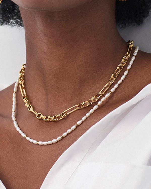 Missoma Short Seed Pearl Beaded Necklace | 18ct Gold Plated/Pearl