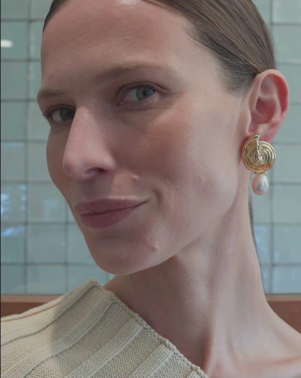 Missoma Spiral Detachable Pearl Drop Earrings | 18ct Gold Plated