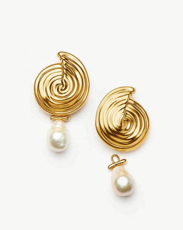 Missoma Spiral Detachable Pearl Drop Earrings | 18ct Gold Plated