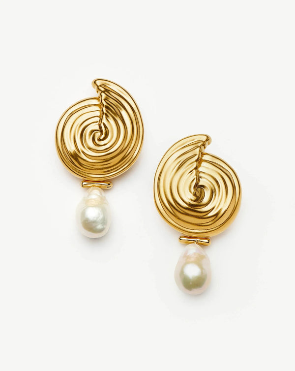 missoma Spiral Detachable Pearl Drop Earrings | 18ct Gold Plated