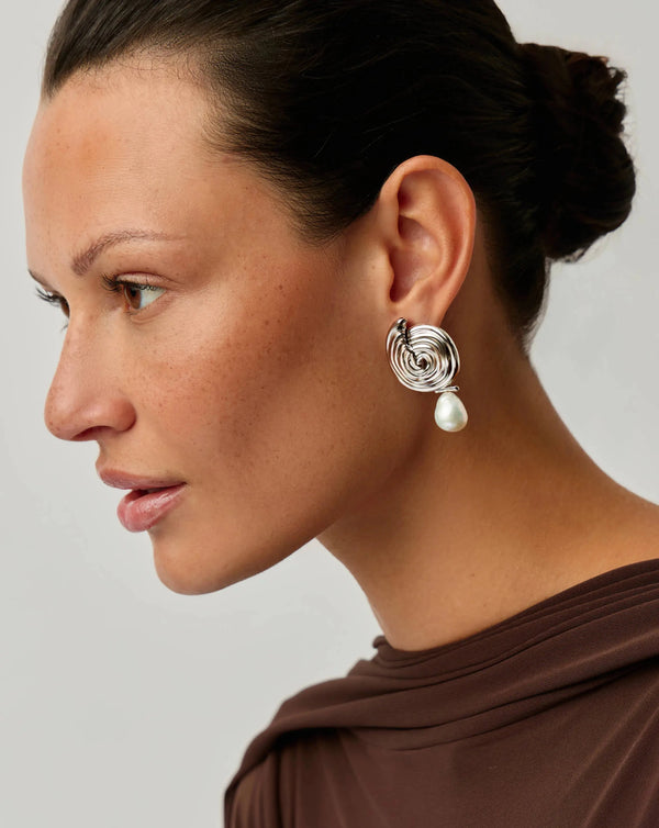 Missoma Spiral Detachable Pearl Drop Earrings | Silver Plated