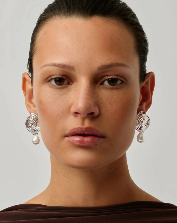 Missoma Spiral Detachable Pearl Drop Earrings | Silver Plated