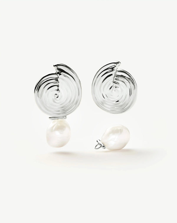 Missoma Spiral Detachable Pearl Drop Earrings | Silver Plated