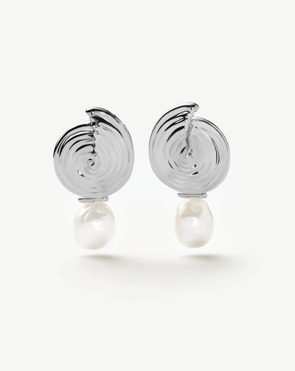 missoma Spiral Detachable Pearl Drop Earrings | Silver Plated
