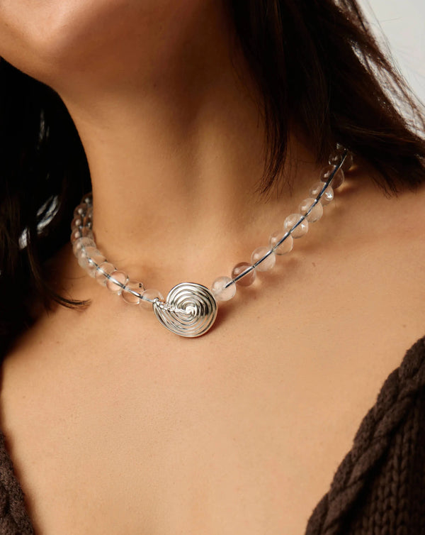 Missoma Spiral Gemstone Beaded Pendant Necklace | Clear Crystal Quartz