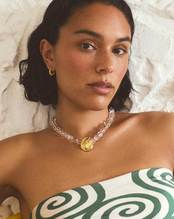 Missoma Spiral Gemstone Beaded Pendant Necklace | Clear Crystal Quartz