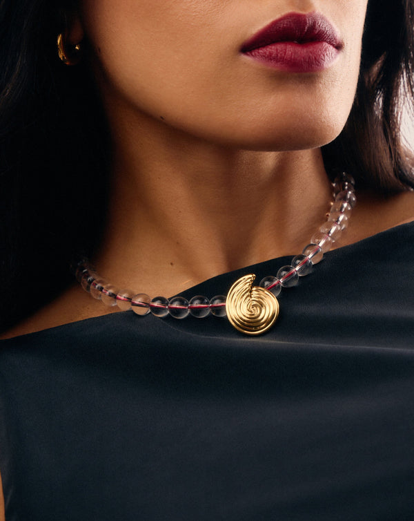 Missoma Spiral Gemstone Beaded Pendant Necklace | Clear Crystal Quartz