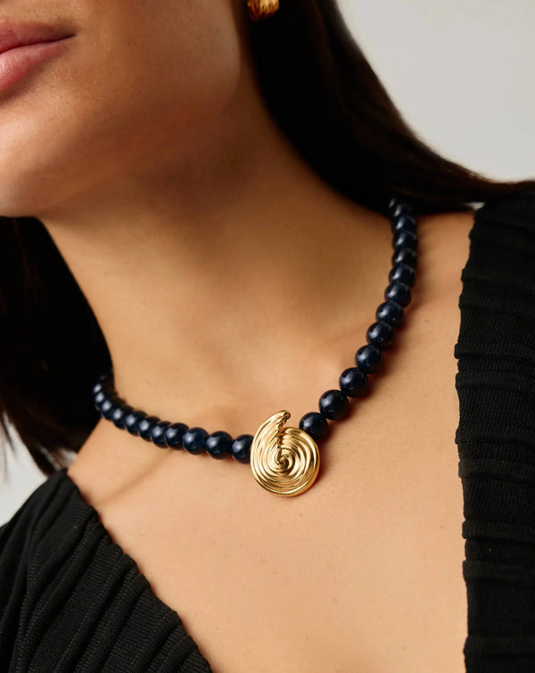 Missoma Spiral Gemstone Beaded Pendant Necklace | Dark Blue Crystal Quartz