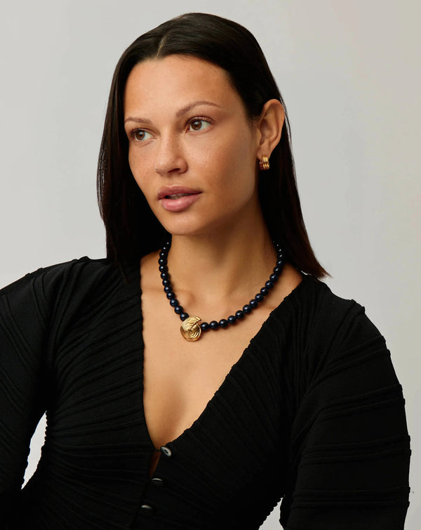 Missoma Spiral Gemstone Beaded Pendant Necklace | Dark Blue Crystal Quartz