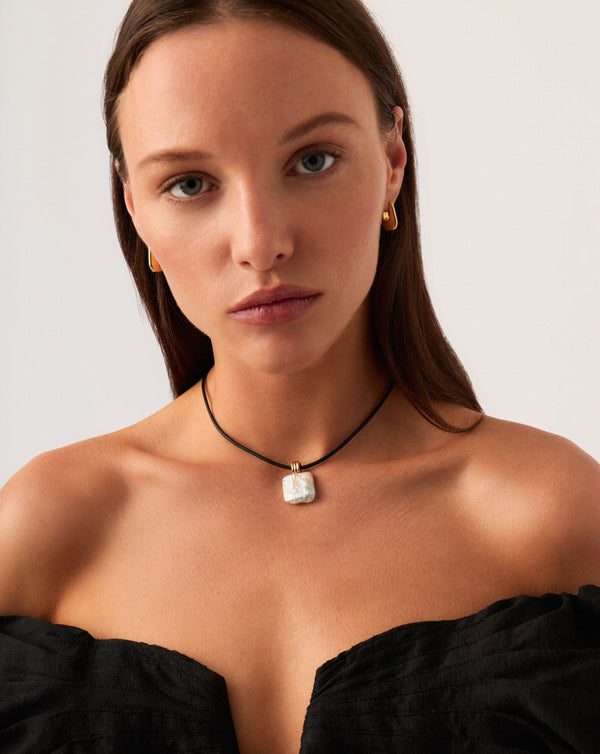 Missoma Square Pearl Pendant Cord Necklace | 18ct Gold Vermeil/Pearl