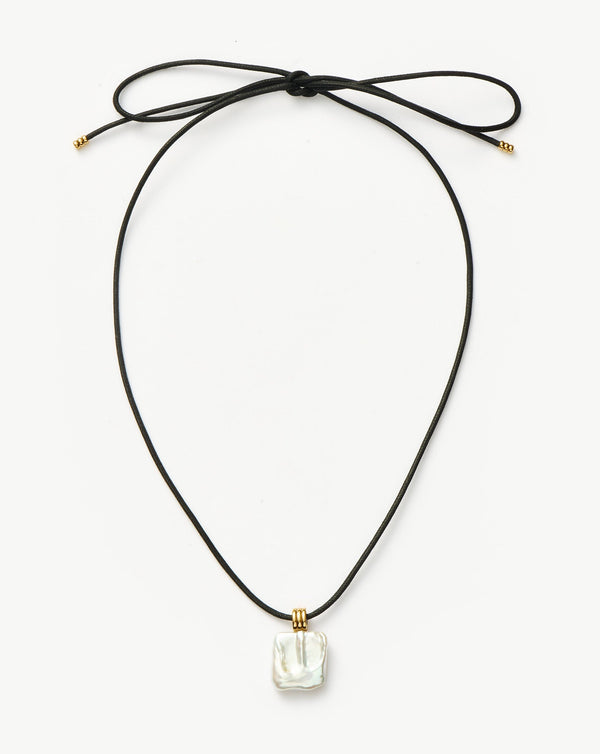 Missoma Square Pearl Pendant Cord Necklace | 18ct Gold Vermeil/Pearl