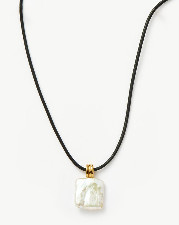 missoma Square Pearl Pendant Cord Necklace | 18ct Gold Vermeil/Pearl