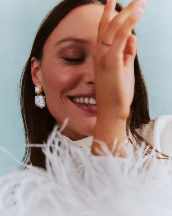 Missoma Square Pearl Statement Earrings | 18ct Gold Plated/Pearl