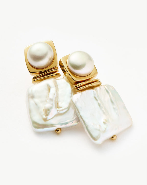 Missoma Square Pearl Statement Earrings | 18ct Gold Plated/Pearl