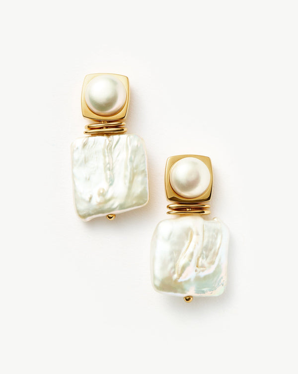 missoma Square Pearl Statement Earrings | 18ct Gold Plated/Pearl