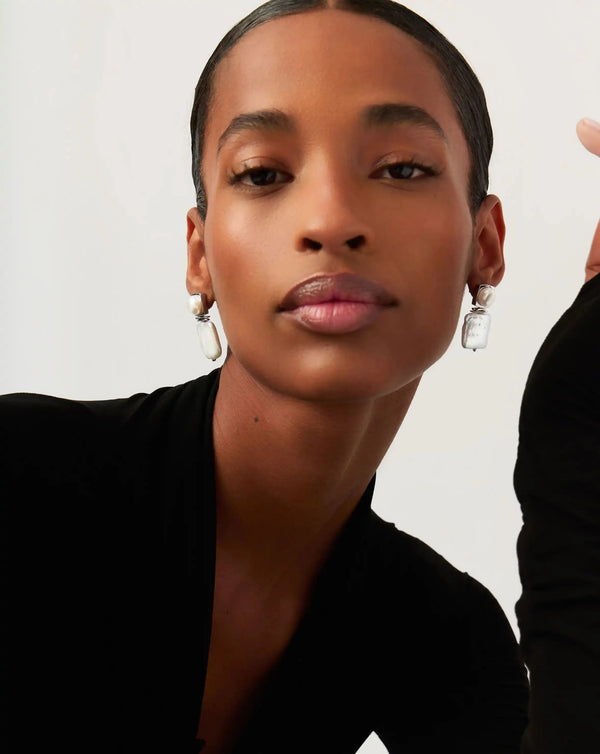 Missoma Square Pearl Statement Earrings | Silver Plated/Pearl