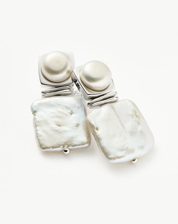 Missoma Square Pearl Statement Earrings | Silver Plated/Pearl