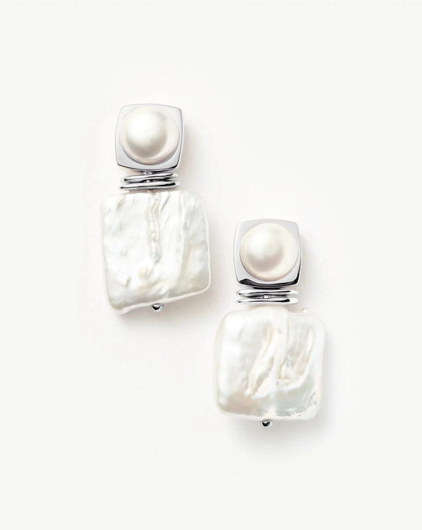 missoma Square Pearl Statement Earrings | Silver Plated/Pearl